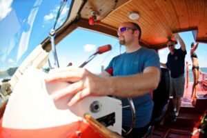 Members of UW Lifesaving in one of the rescue boats.