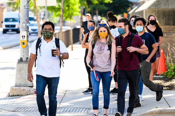 Students outside between classes.