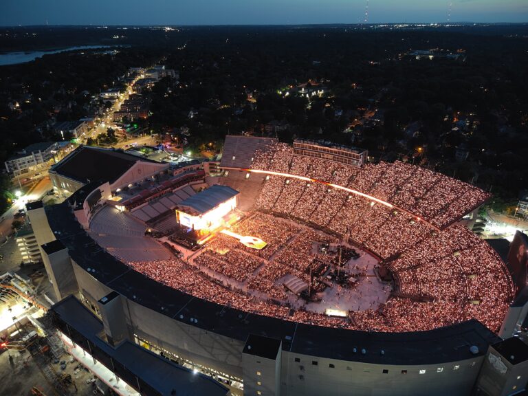 drone photo of Camp Randall during 2025 Morgan Wallen Concert