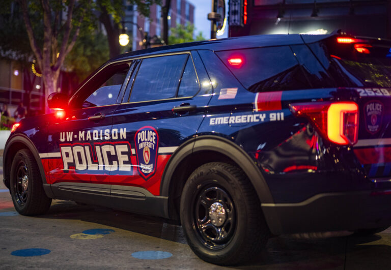 UWPD squad parked on State Street at night